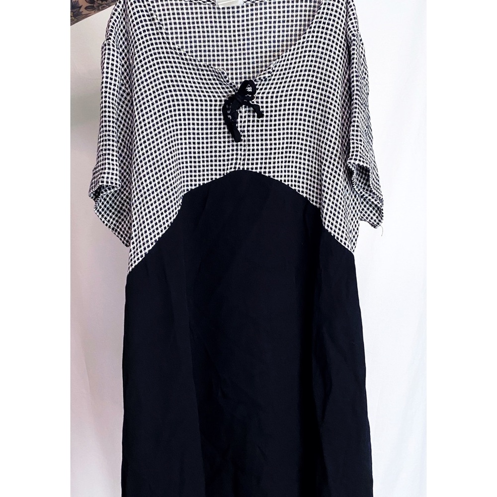SOLD ⢠Vintage Gingham Black + White Checkered Tunic Mini Babydoll Dress - Picture 8 of 9